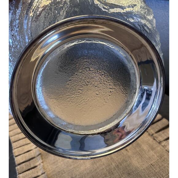 Vintage LARGE SALAD BOWL Leaf Textured Pattern Embossed Glass Silver Base Stand - Picture 5 of 5
